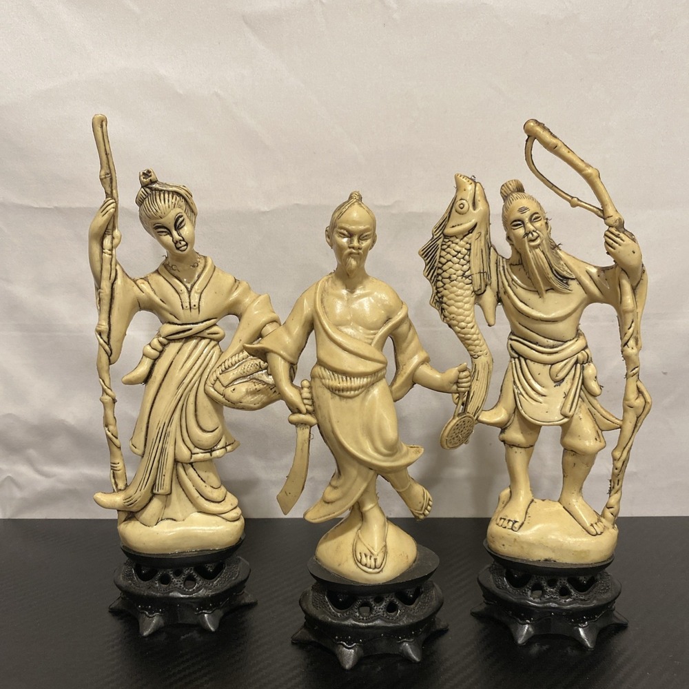 Set Of 3 Asian Culture Villagers , Fisherman , Warrior  Hard‎ Plastic